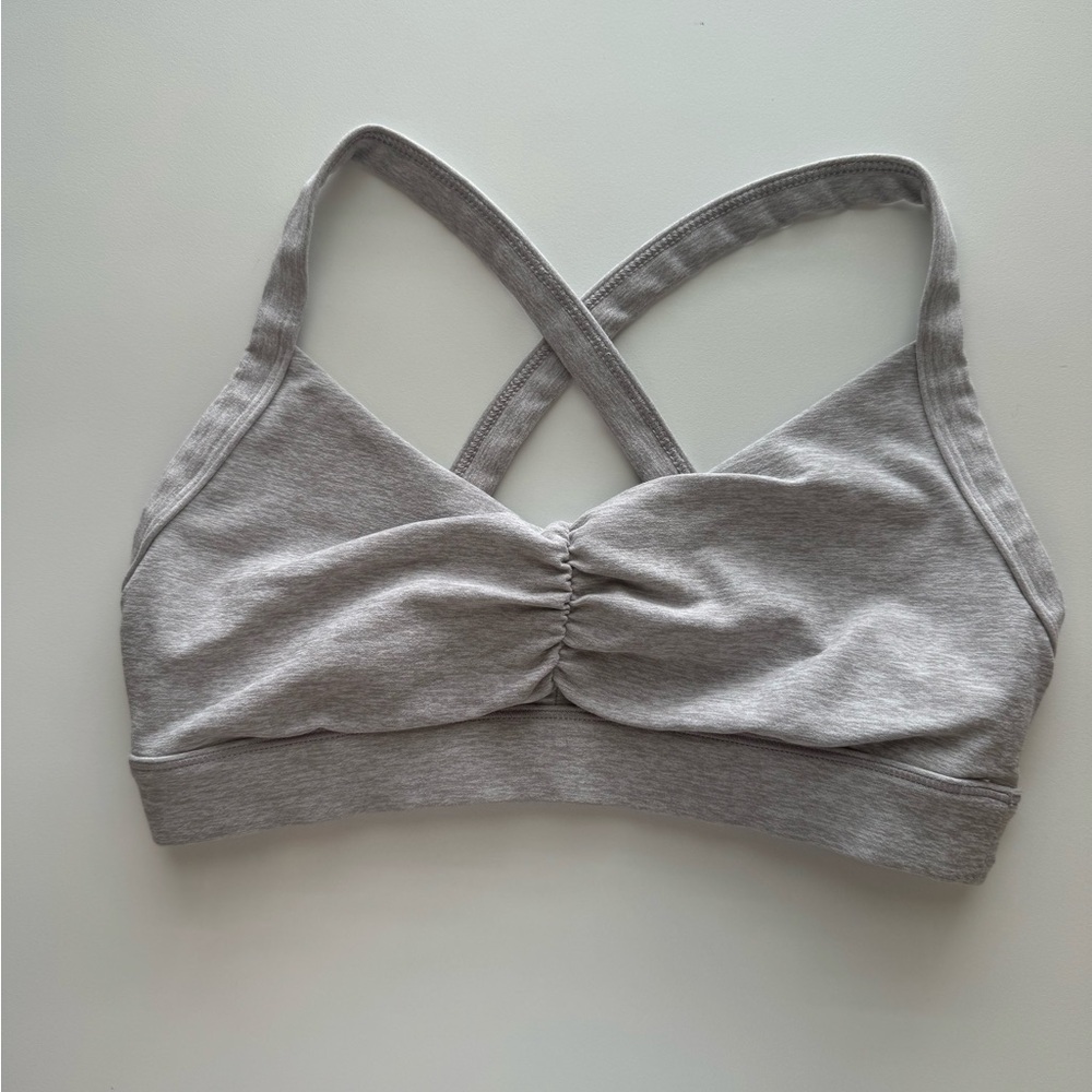 Vuori Halo Ruched Elevation Bra in Light Heather Gray Size Small